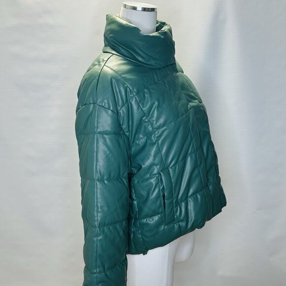 Windsor Love Tree Vegan Leather Puffer Crop Jacket Womens Size Large, Green - Picture 2 of 16